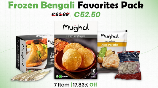 Frozen Bengali Favorites Pack with Mughal products on a green background