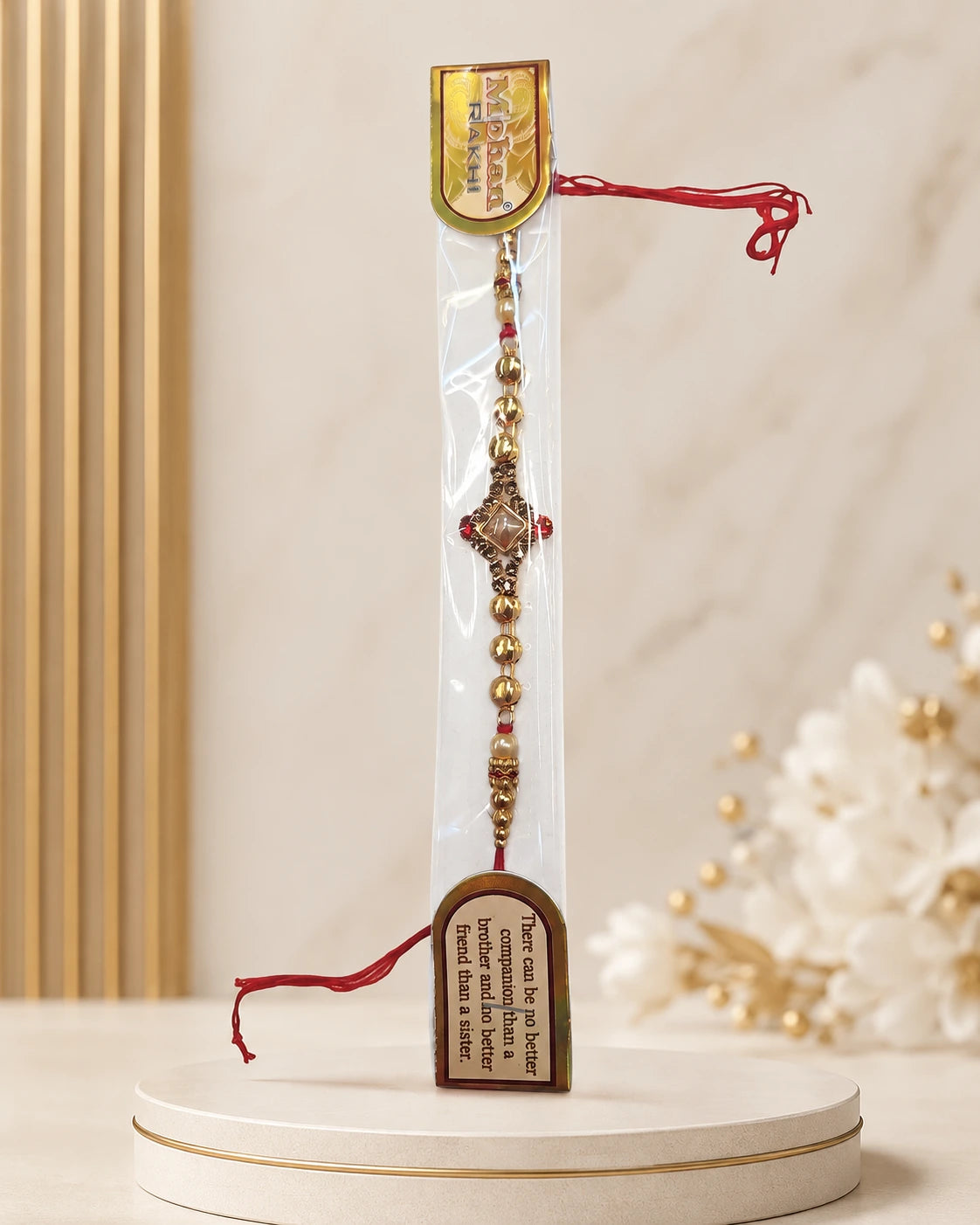 Imperial Diamond Motif Gold Rakhi