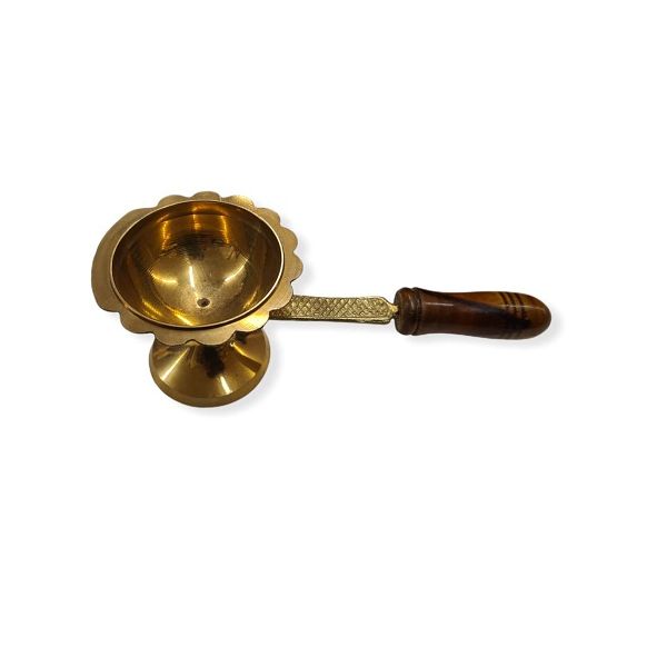 Brass Deepak Aarti Wooden Handle Small