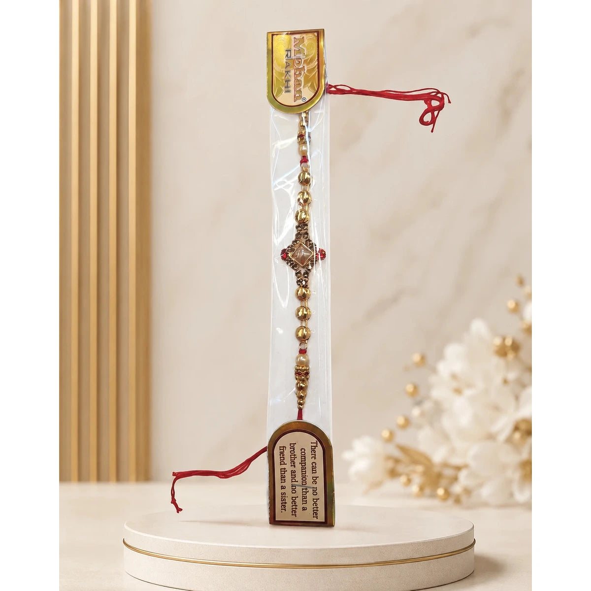 Imperial Diamond Motif Gold Rakhi